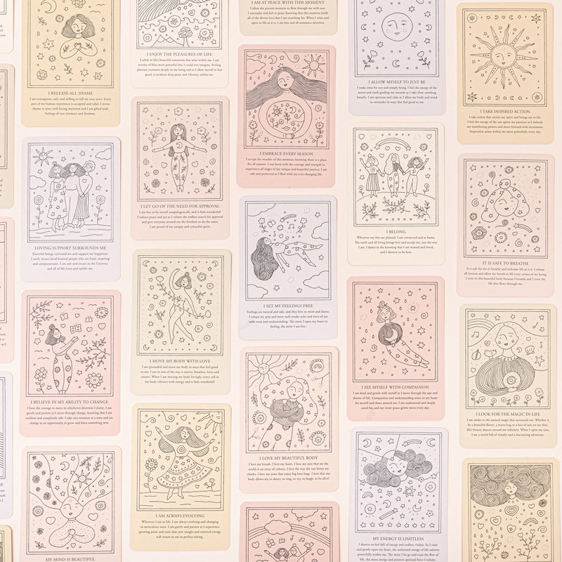 Flat lay of affirmation cards.